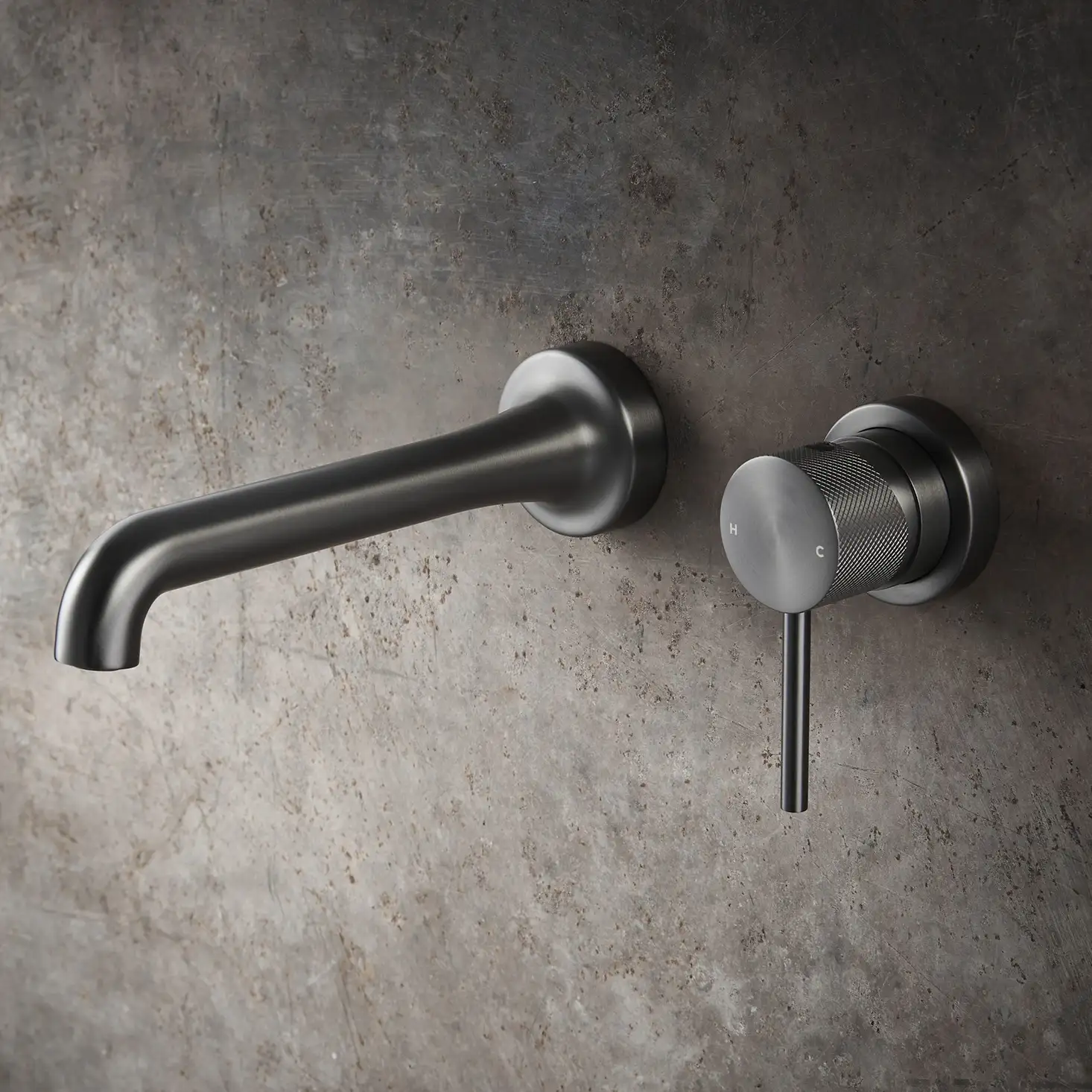 Robinet mitigeur lavabo mural encastré Gun métal, Bruma