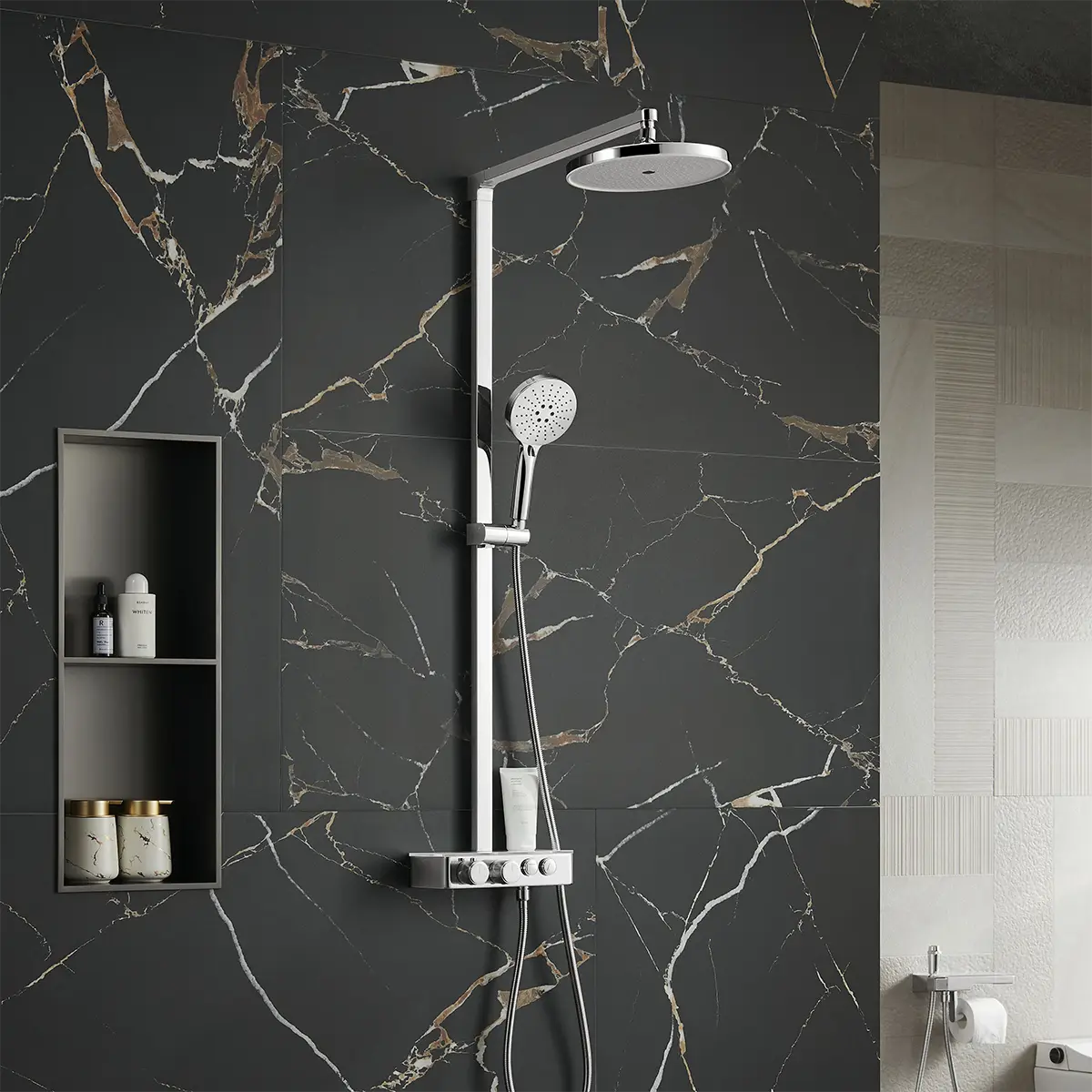 Colonne de douche avec mitigeur thermostatique, Chromé, Bruma