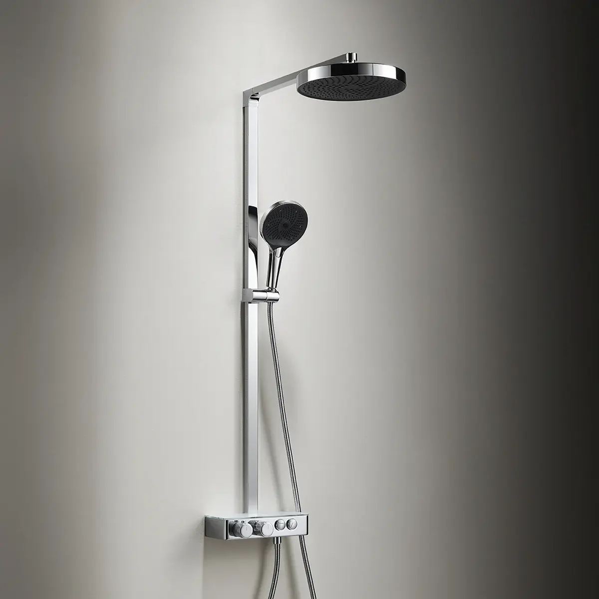 Colonne de douche thermostatique Bruma Chromé avec douche de tête et douchette.