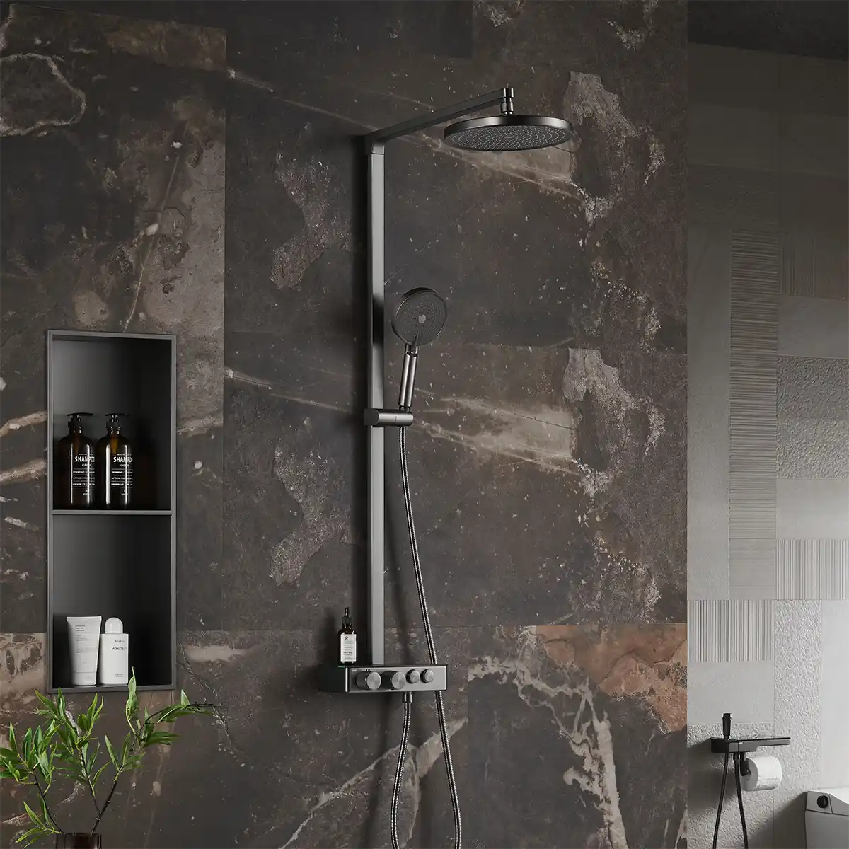 Colonne de douche avec mitigeur thermostatique, Gun métal, Bruma