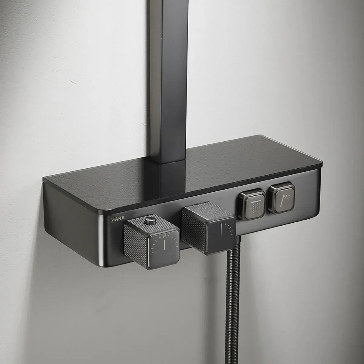 Colonne de douche thermostatique, manette cannelée, Gun métal, Star 