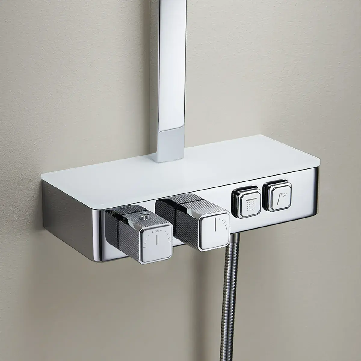 Colonne de douche thermostatique, manette cannelée, Chromé, Star 