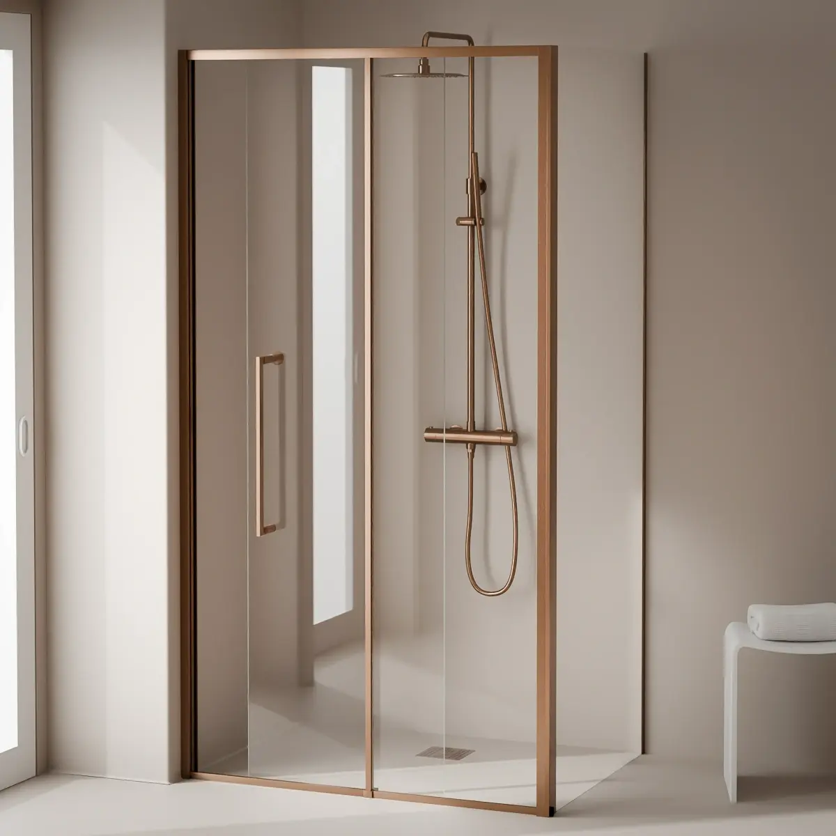 Cabine de douche d'angle Coulissante Cuivré brossé de 106,8cm à 1668 x 80cm ou 90cm , Paro 
