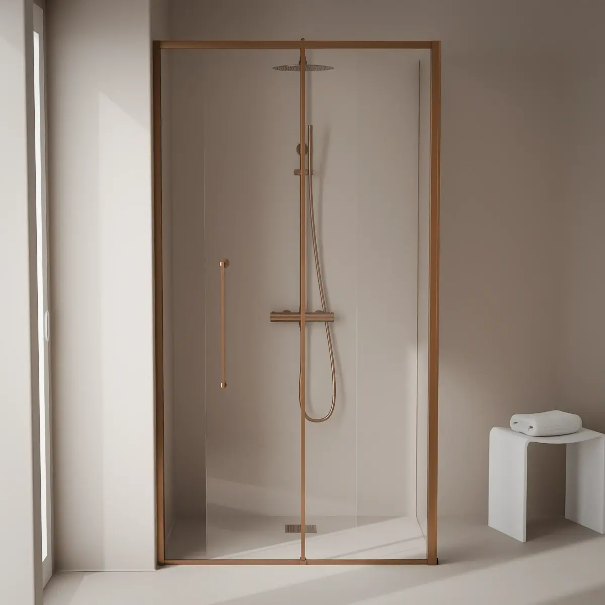 Cabine de douche d'angle Coulissante Cuivré brossé de 106,8cm à 1668 x 80cm ou 90cm , Paro 