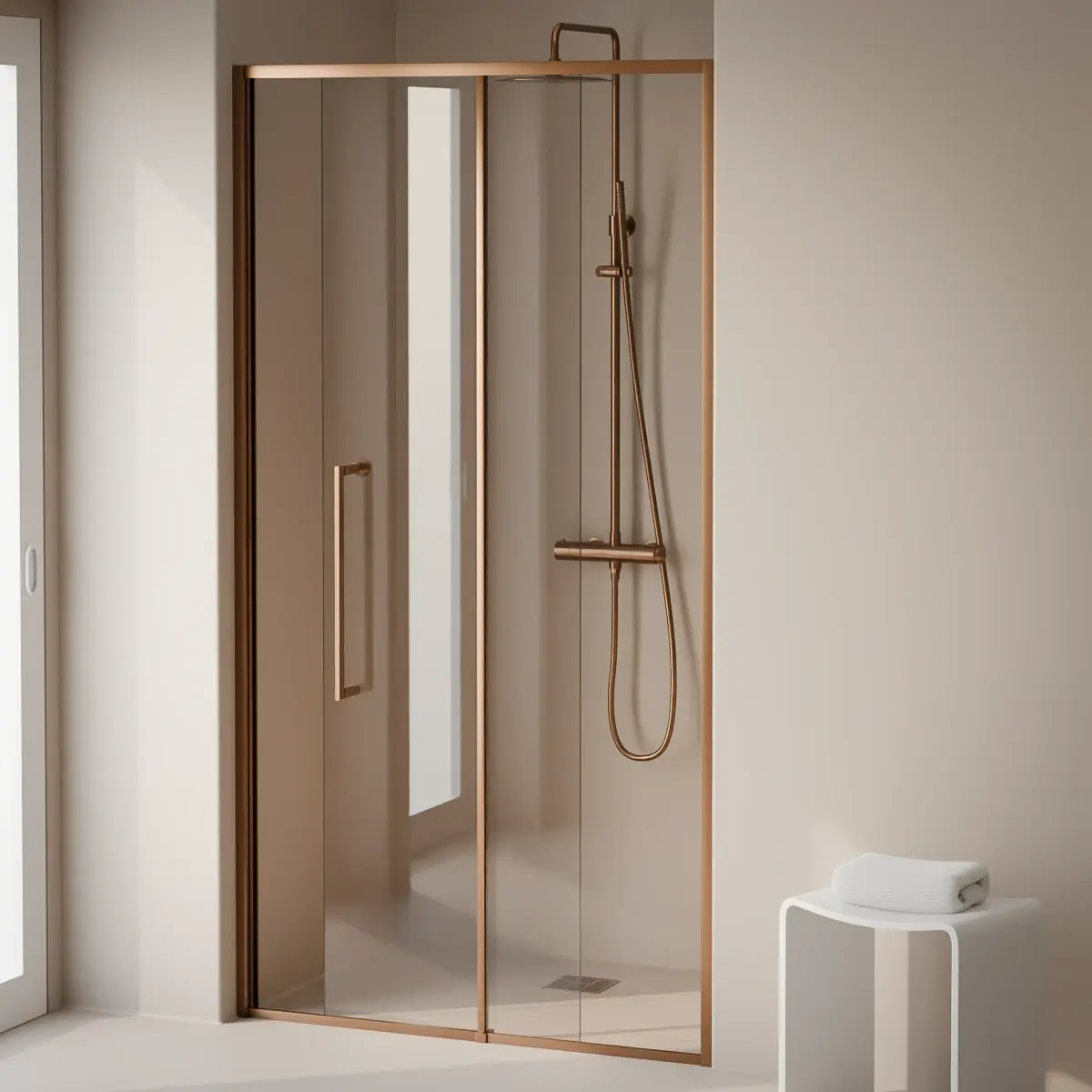 Porte de douche Coulissante de 106.8 à 168.5 cm Cuivré brossé, Paro 