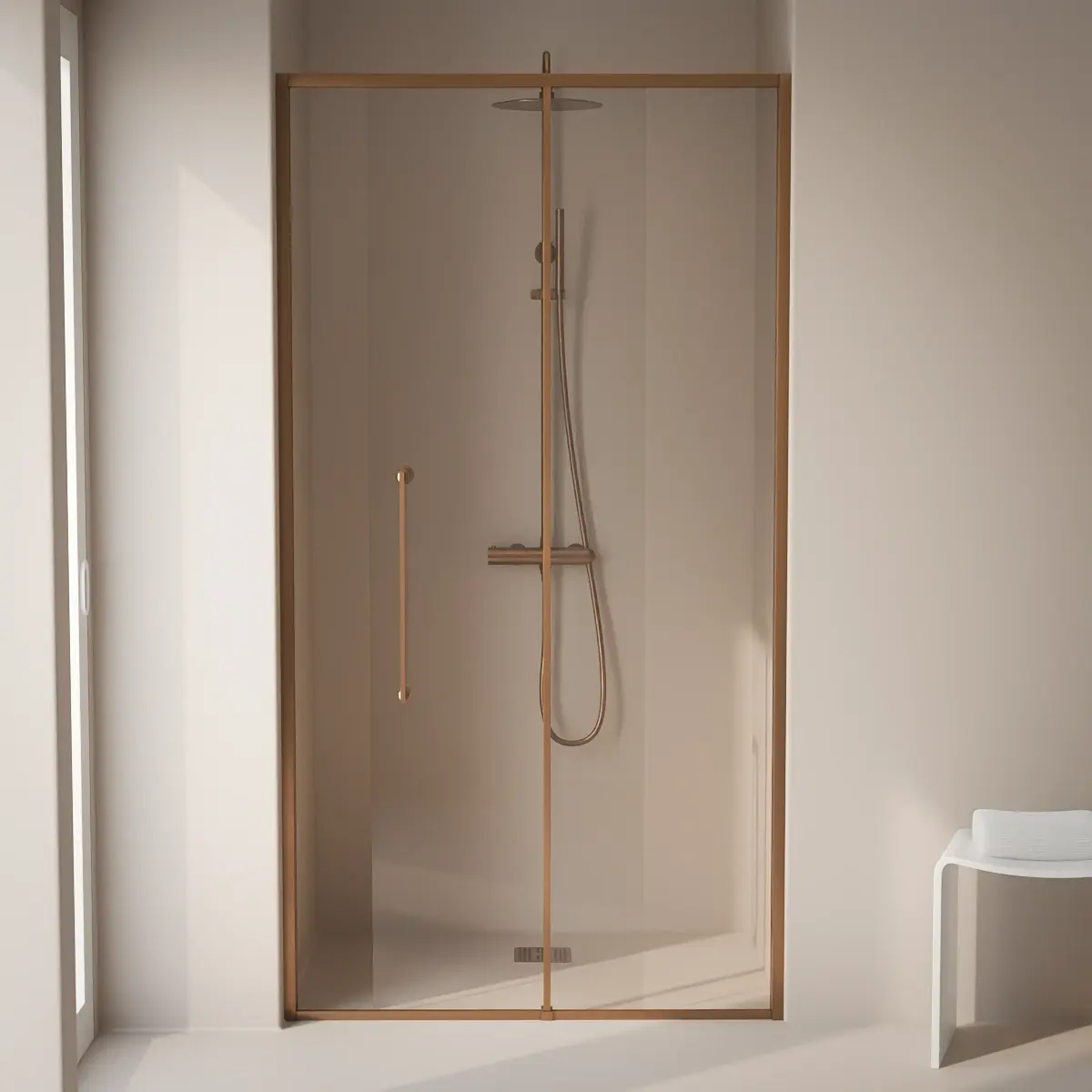 Porte de douche Coulissante de 106.8 à 168.5 cm Cuivré brossé, Paro 