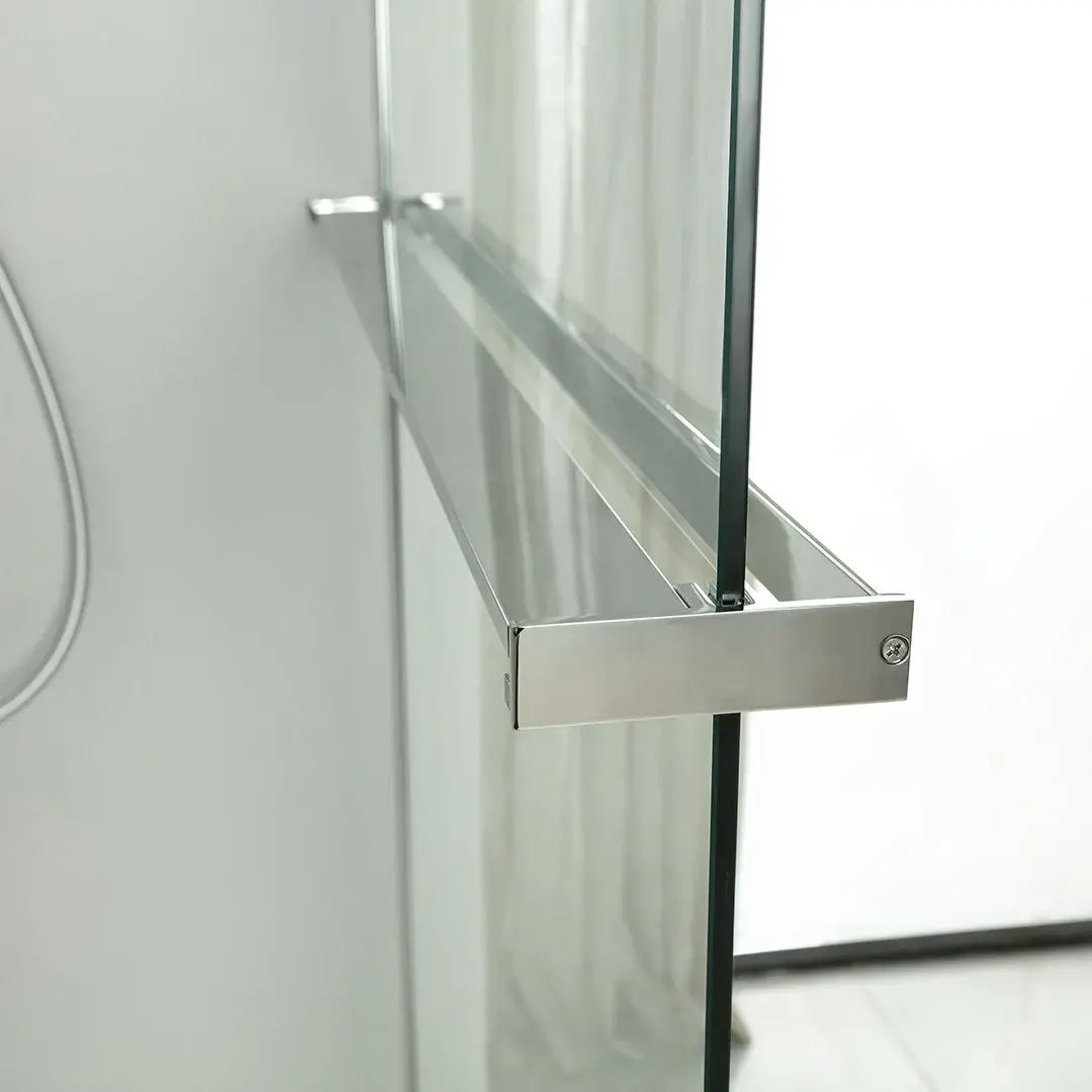 Paroi de douche fixe 60 à 160 cm, étagère et porte serviette, profilé chromé, Nauta