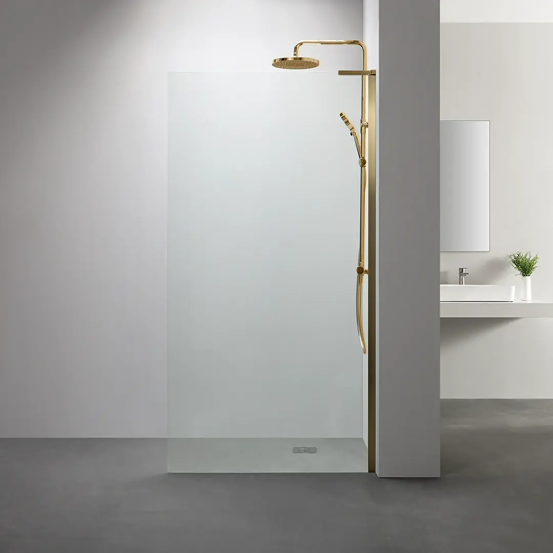 Paroi de douche doré brossé en verre anticalcaire sans barre
