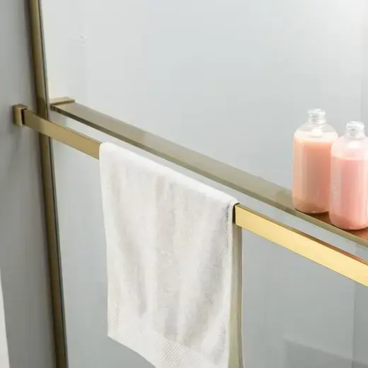 Pare bain fixe 80 cm, verre transparent, profilé doré brossé, Nauta