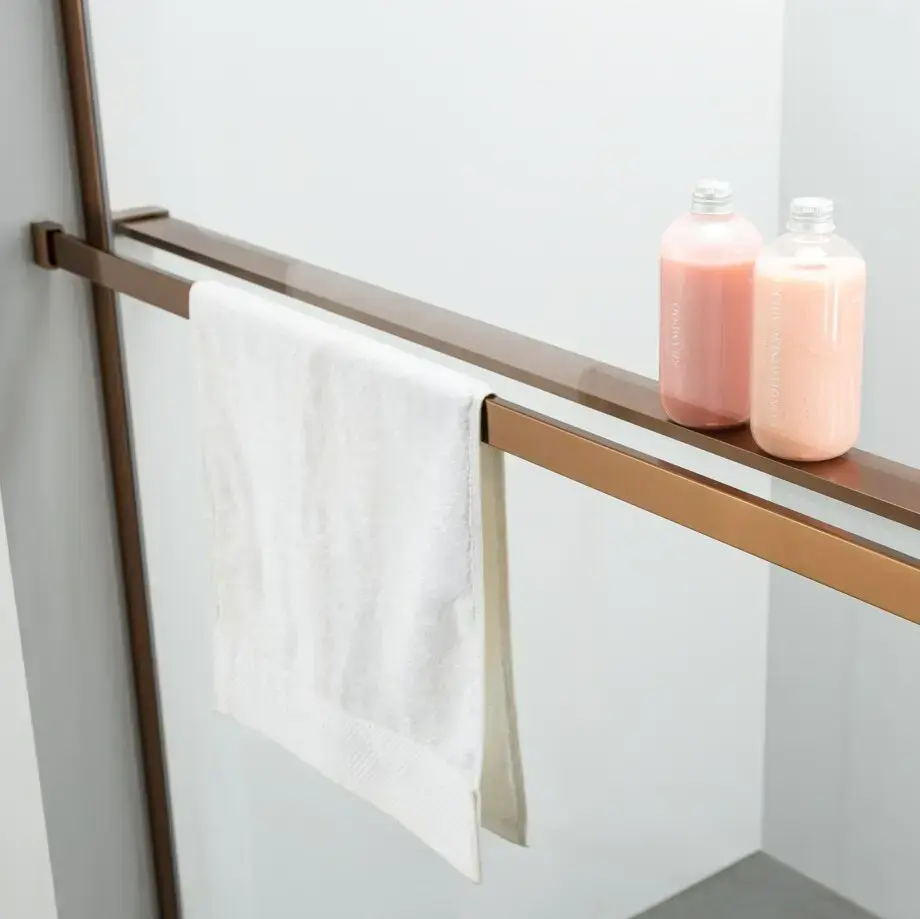 Pare bain fixe 80 cm, verre transparent, profilé doré rose brossé, Nauta