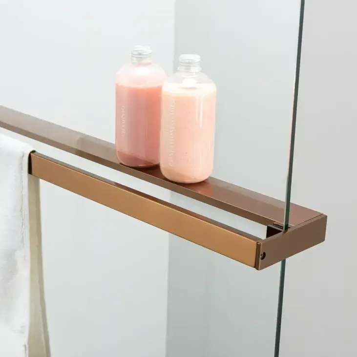 Pare bain fixe 80 cm, verre transparent, profilé doré rose brossé, Nauta