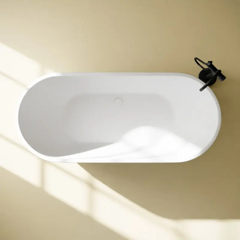 Baignoire îlot ovale, 140 à 170 cm, acrylique, blanc mat, avec bonde, Calipso 3