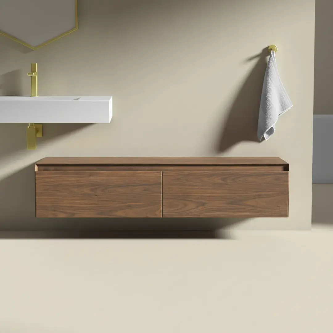 Meuble seul pour vasque ou de rangement indépendant, 140x40x30, placage noyer véritable, Aurélien  