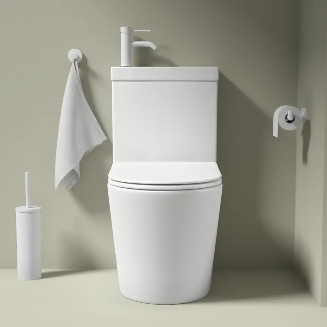  Wc au sol avec lave main intégré et vidage, Blanc mat,  Intégral 2 