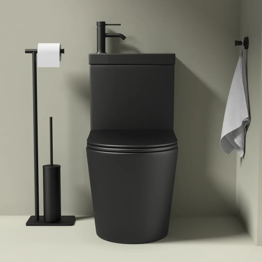  Wc au sol avec lave main intégré et vidage, Noir mat,  Intégral 2