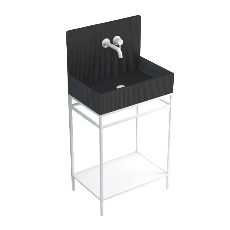 Lavabo sur pieds à poser 60x38 cm, aspect béton noir, Roneo