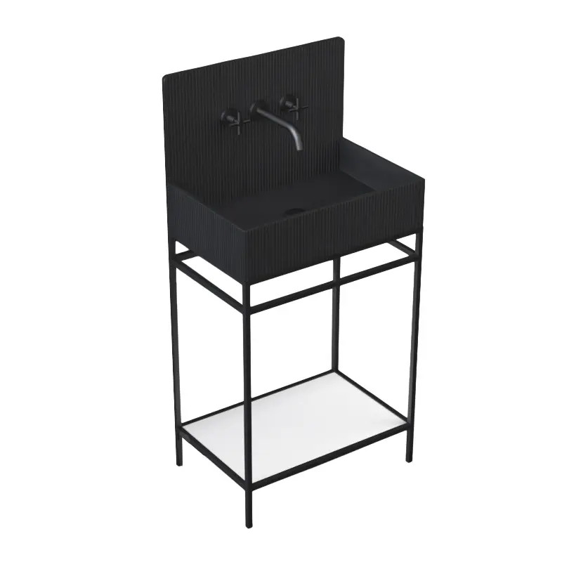 Lavabo sur pieds à poser 60x38 cm, aspect béton noir, Roneo