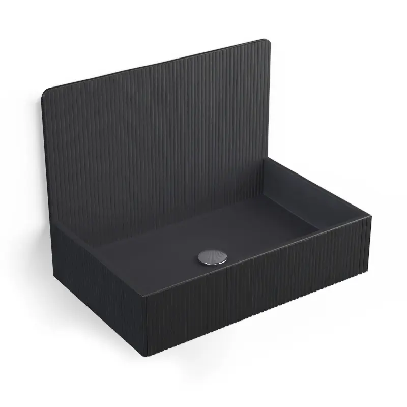 Lavabo sur pieds à poser 60x38 cm, aspect béton noir, Roneo