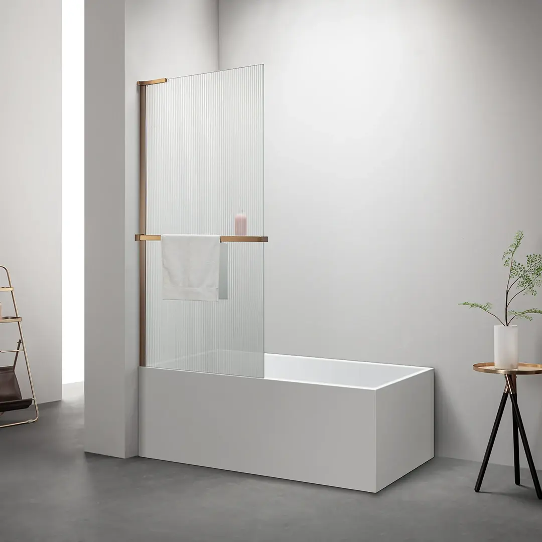 Pare bain fixe 80 cm, verre cannelé, profilé doré rose brossé, Nauta