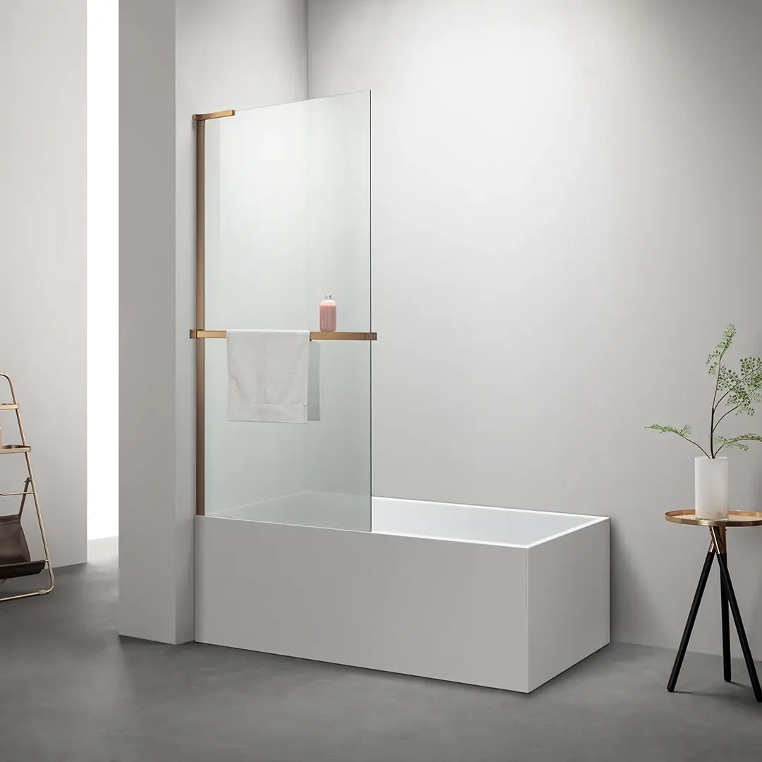 Pare bain fixe 80 cm, verre transparent, profilé doré rose brossé, Nauta