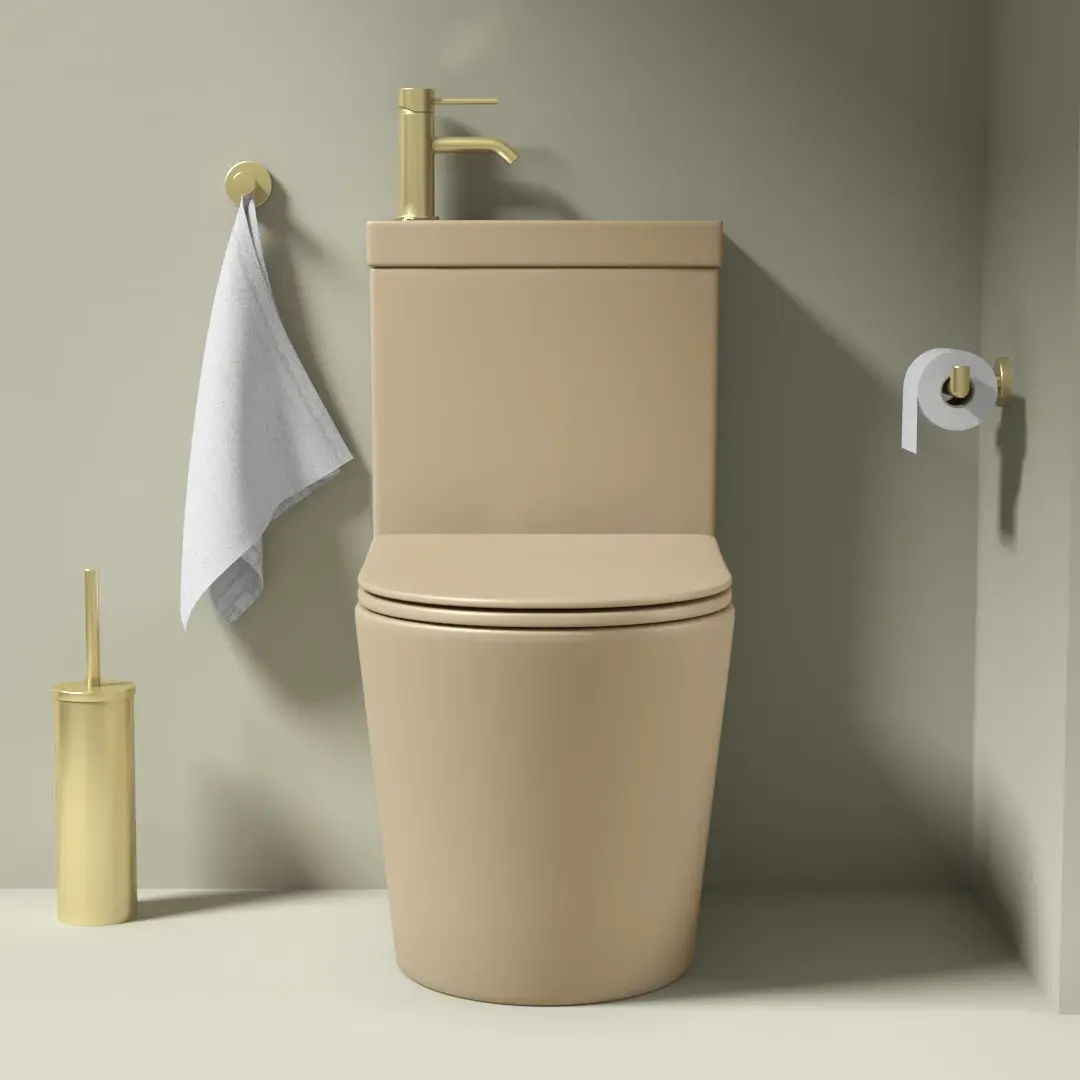  Wc au sol avec lave main intégré et vidage, Beige mat,  Intégral 2  