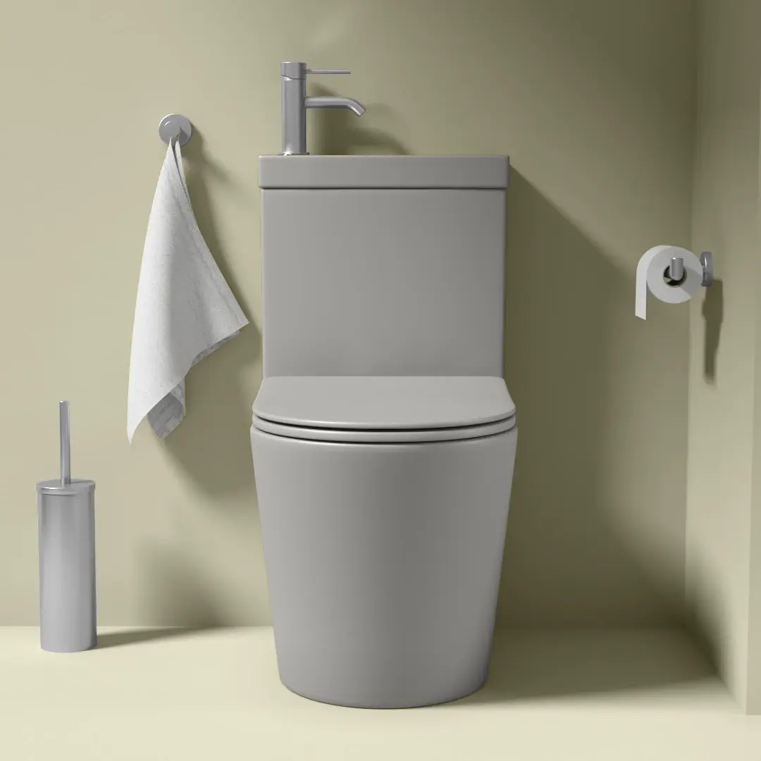  Wc au sol avec lave main intégré et vidage, Gris mat,  Intégral 2   