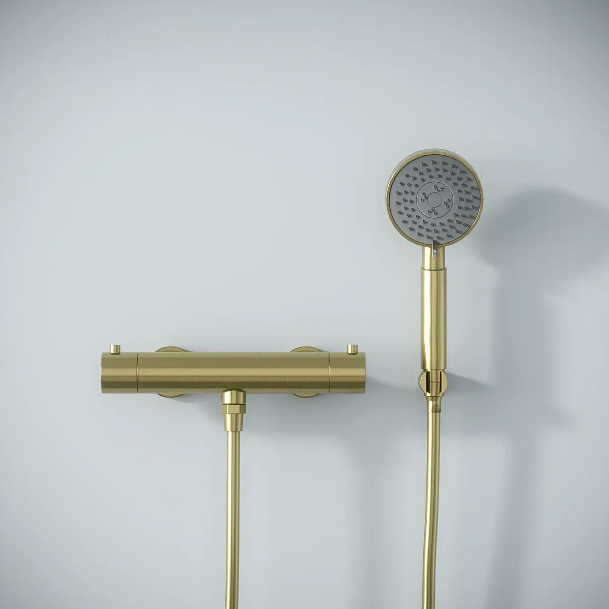 Robinet mitigeur thermostatique de douche doré brossé avec douchette ronde, Châtelet III 
