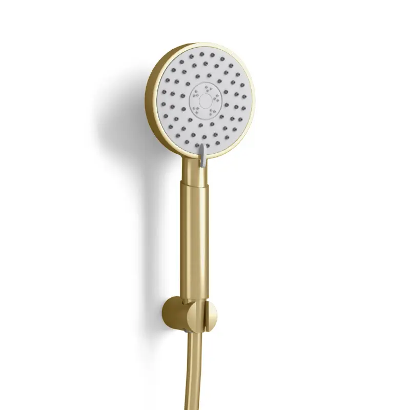 Robinet mitigeur thermostatique de douche doré brossé avec douchette ronde, Châtelet III 
