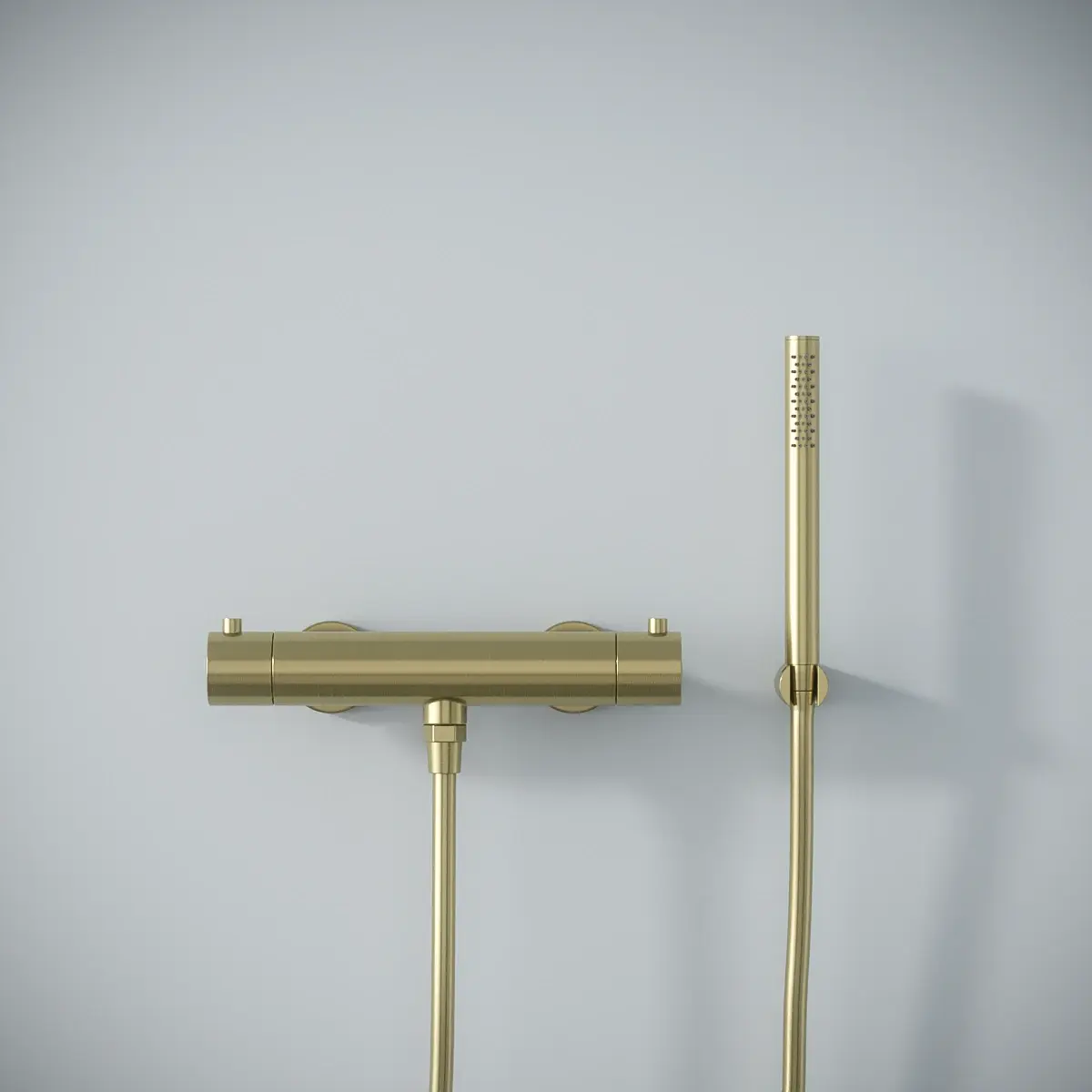 Robinet mitigeur thermostatique de douche doré brossé avec douchette tube, Châtelet III 