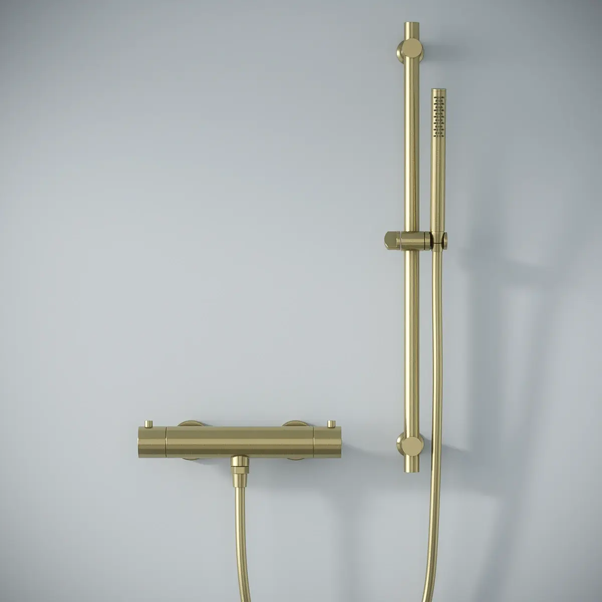 Robinet mitigeur thermostatique de douche doré brossé avec barre et douchette tube, Châtelet III