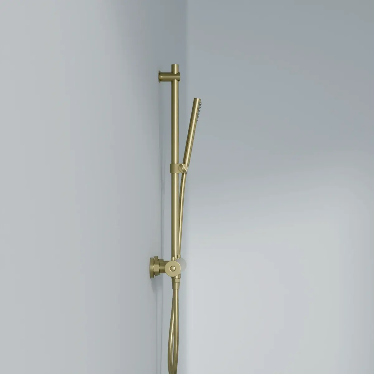 Robinet mitigeur thermostatique de douche doré brossé avec barre et douchette tube, Châtelet III