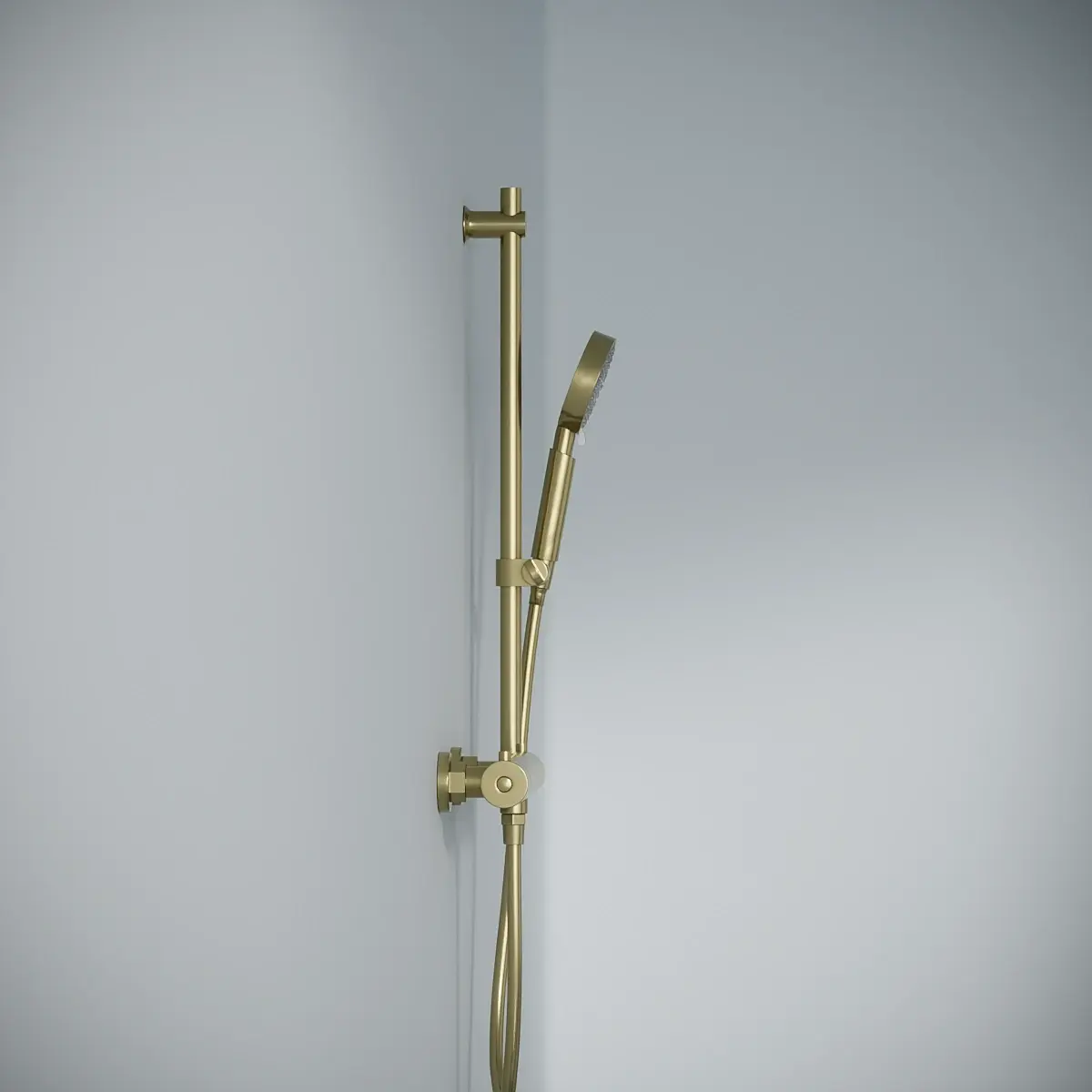 Robinet mitigeur thermostatique de douche doré brossé avec barre et douchette ronde, Châtelet III