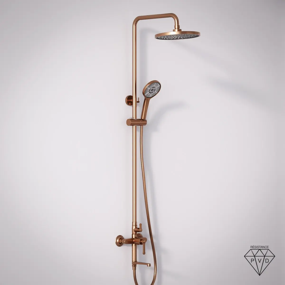 Colonne bain-douche César doré rose brossé, design cannelé avec douchette murale