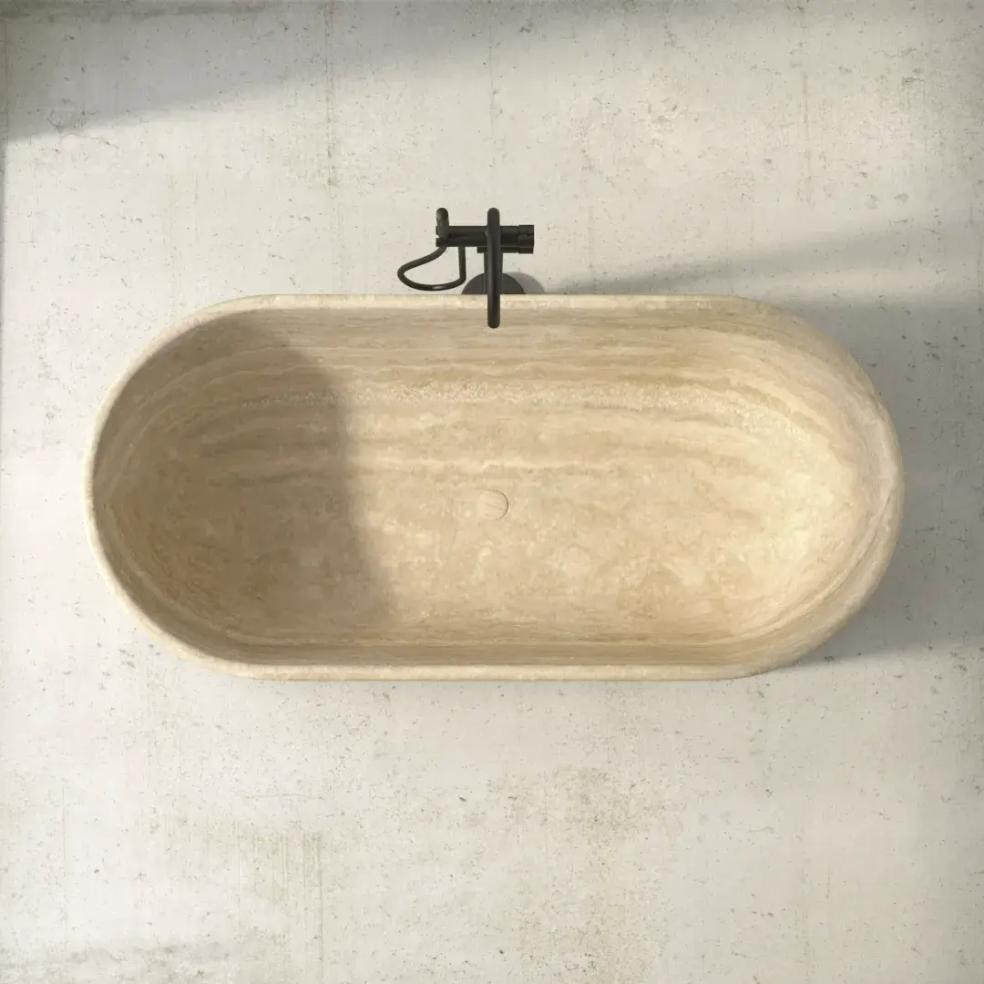 Baignoire îlot, pierre naturelle Travertin beige,170x80, Caïques