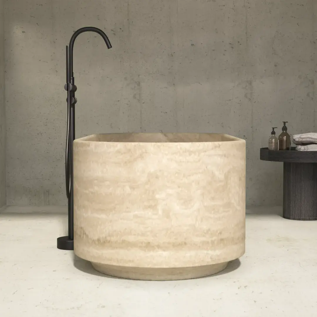 Baignoire îlot, pierre naturelle Travertin beige,170x80, Caïques