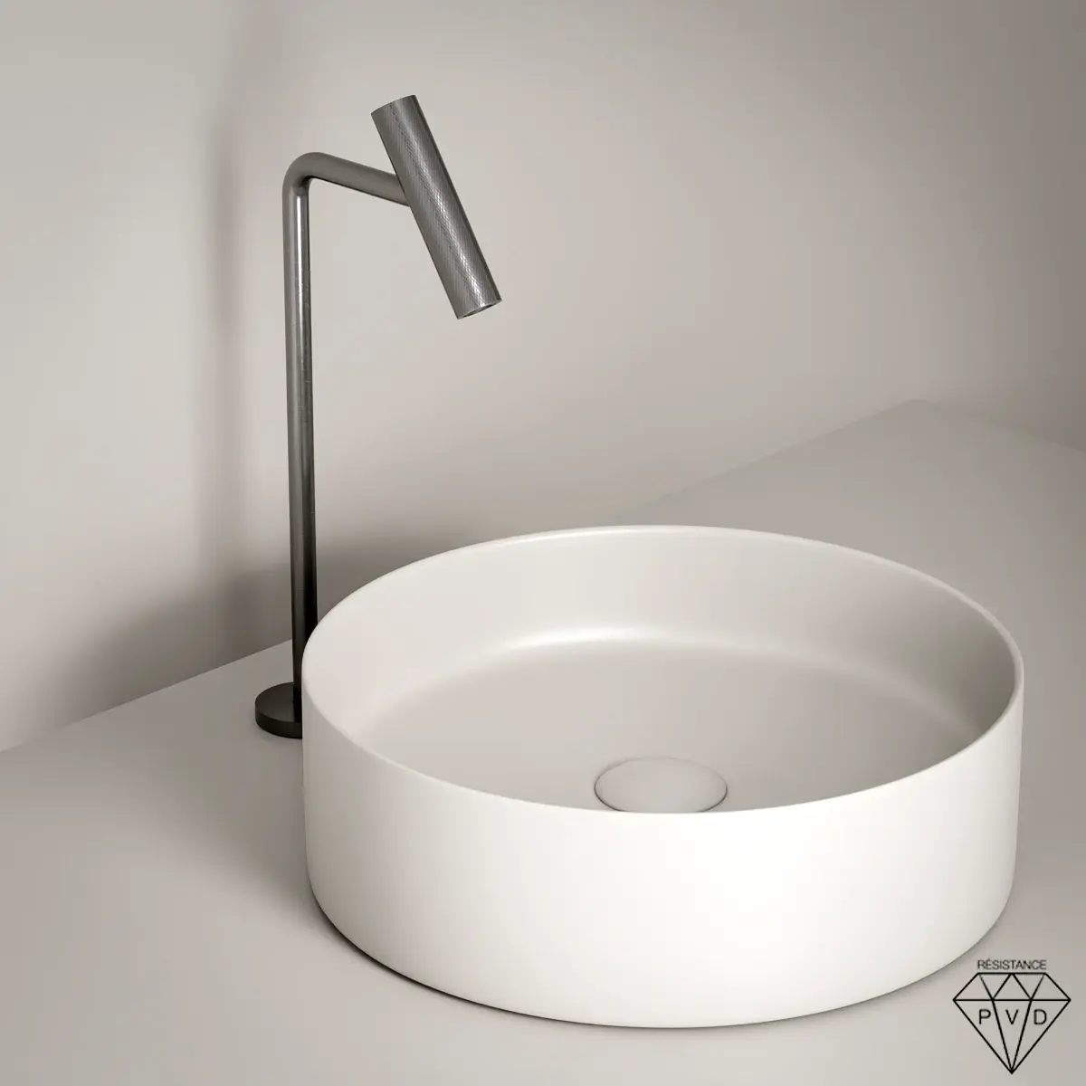 Mitigeur lavabo 2 trous hauteur surélevée noir métal brossé Honfleur - forme élancée au style affirmé, surface moletée au toucher texturé, finition noire brossée offrant un contraste contemporain idéal pour une salle de bain design