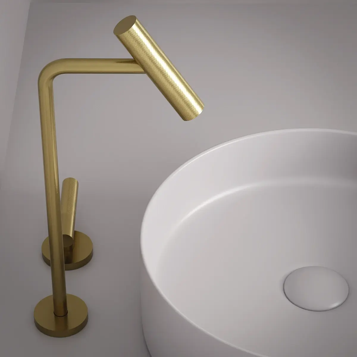 Mitigeur lavabo 2 trous, hauteur surélevée, Doré brossé, Honfleur