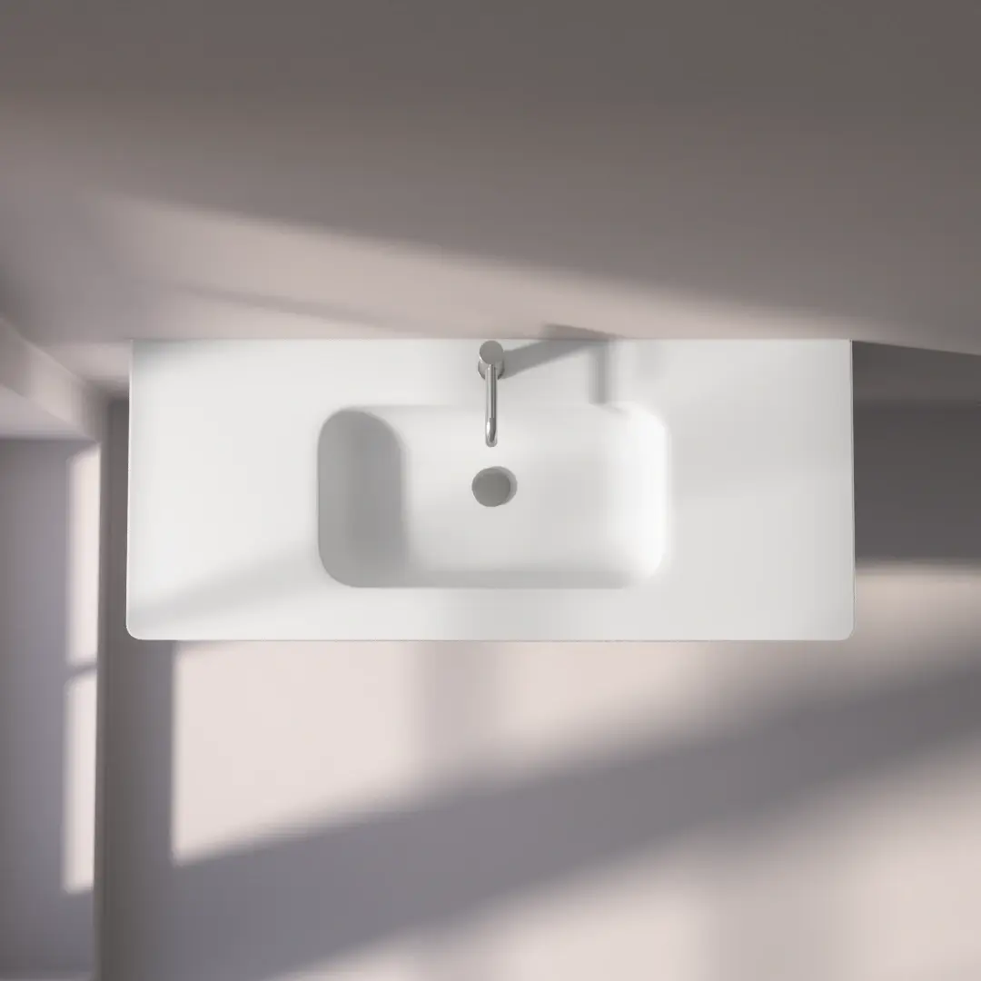 Meuble à poser blanc mat, 120 cm, avec plan vasque encastré en verre, Panthéon