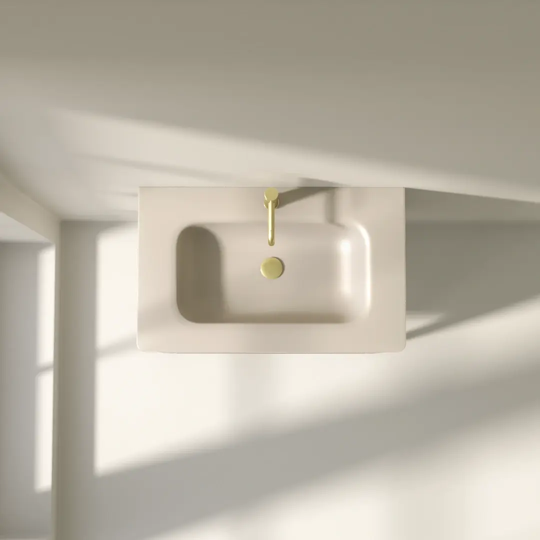 Meuble à poser beige, 80 cm, avec plan vasque encastré en verre, Panthéon