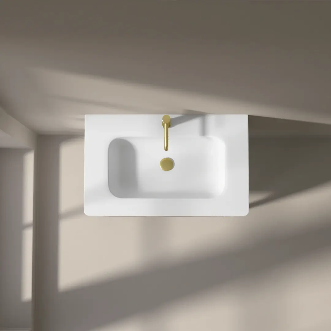 Meuble suspendu blanc mat, 80 cm, avec plan vasque encastré en verre, Panthéon