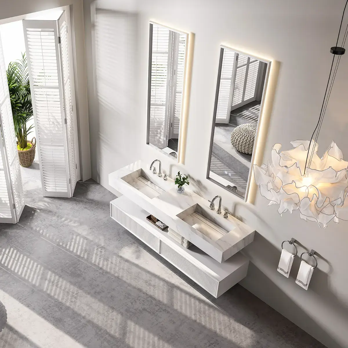 Ensemble double vasque, Pierre de synthèse Carrara mat 180cm – Riviera