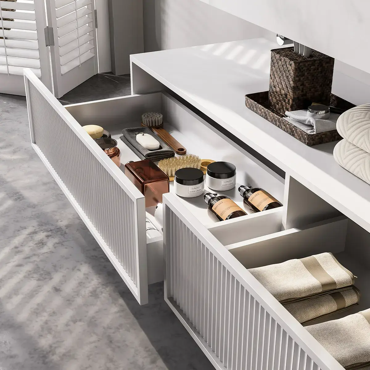 Ensemble double vasque, Pierre de synthèse Carrara mat 180cm – Riviera