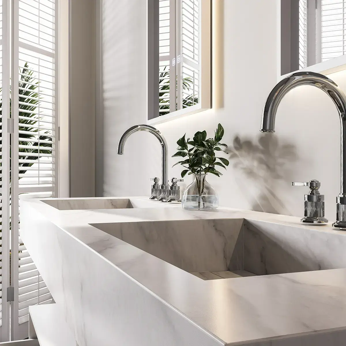 Ensemble double vasque, Pierre de synthèse Carrara mat 180cm – Riviera