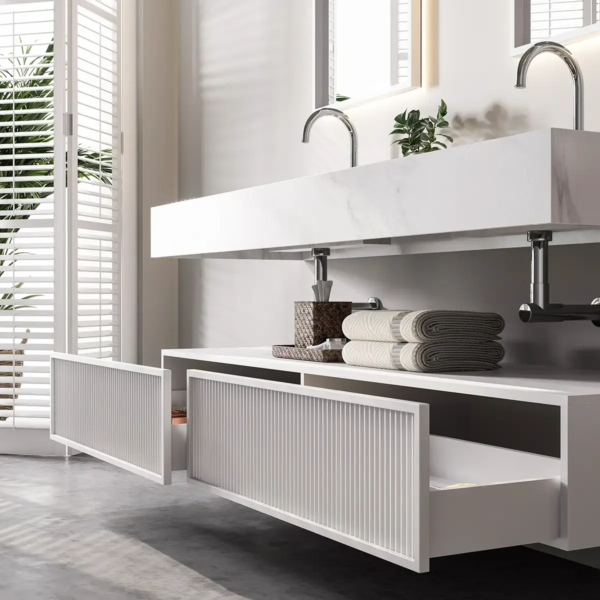 Ensemble double vasque, Pierre de synthèse Carrara mat 180cm – Riviera