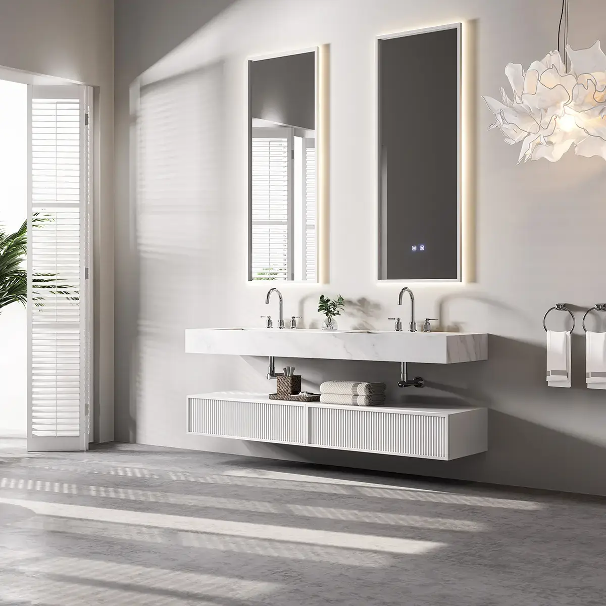 Ensemble double vasque, Pierre de synthèse Carrara mat 180cm – Riviera