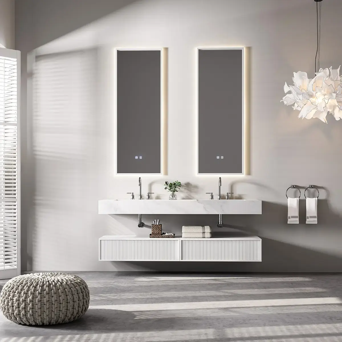 Ensemble double vasque, Pierre de synthèse Carrara mat 180cm – Riviera
