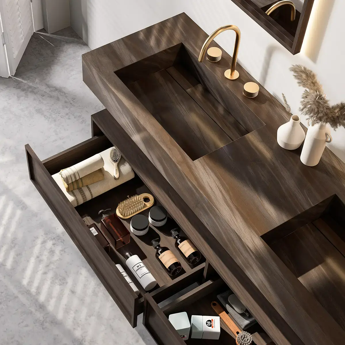 Ensemble double vasque pierre brown mat 180cm – Fossil