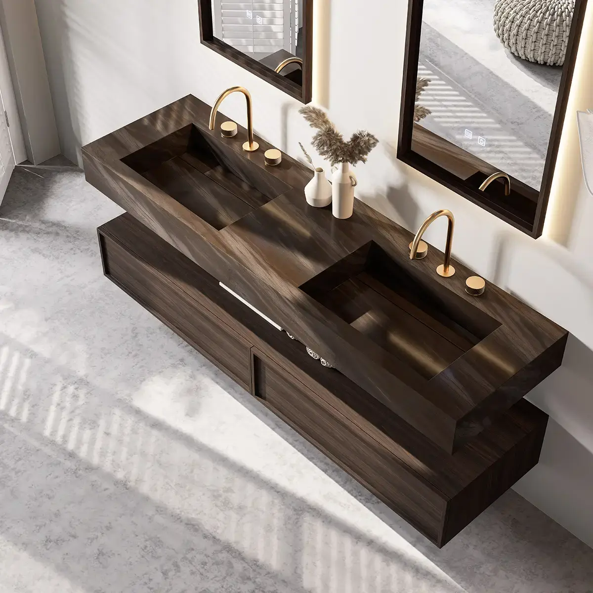 Ensemble double vasque pierre brown mat 180cm – Fossil