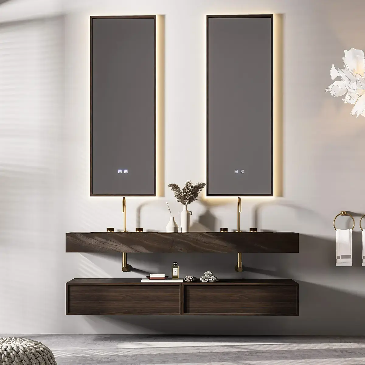 Ensemble double vasque pierre brown mat 180cm – Fossil