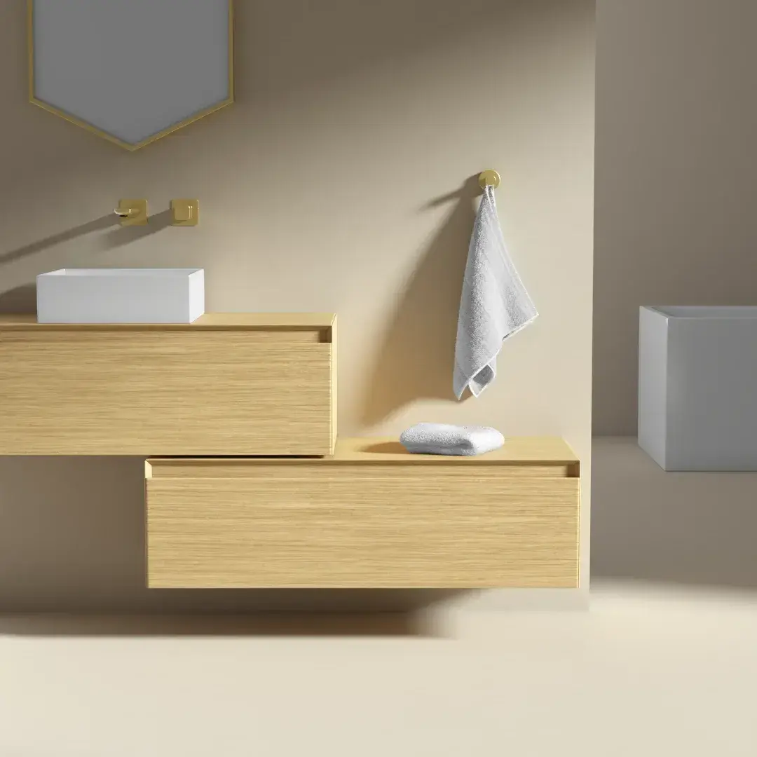 Meuble vasque et/ou Meuble de rangement indépendant, 100x40 cm, chêne clair, Aurélien   